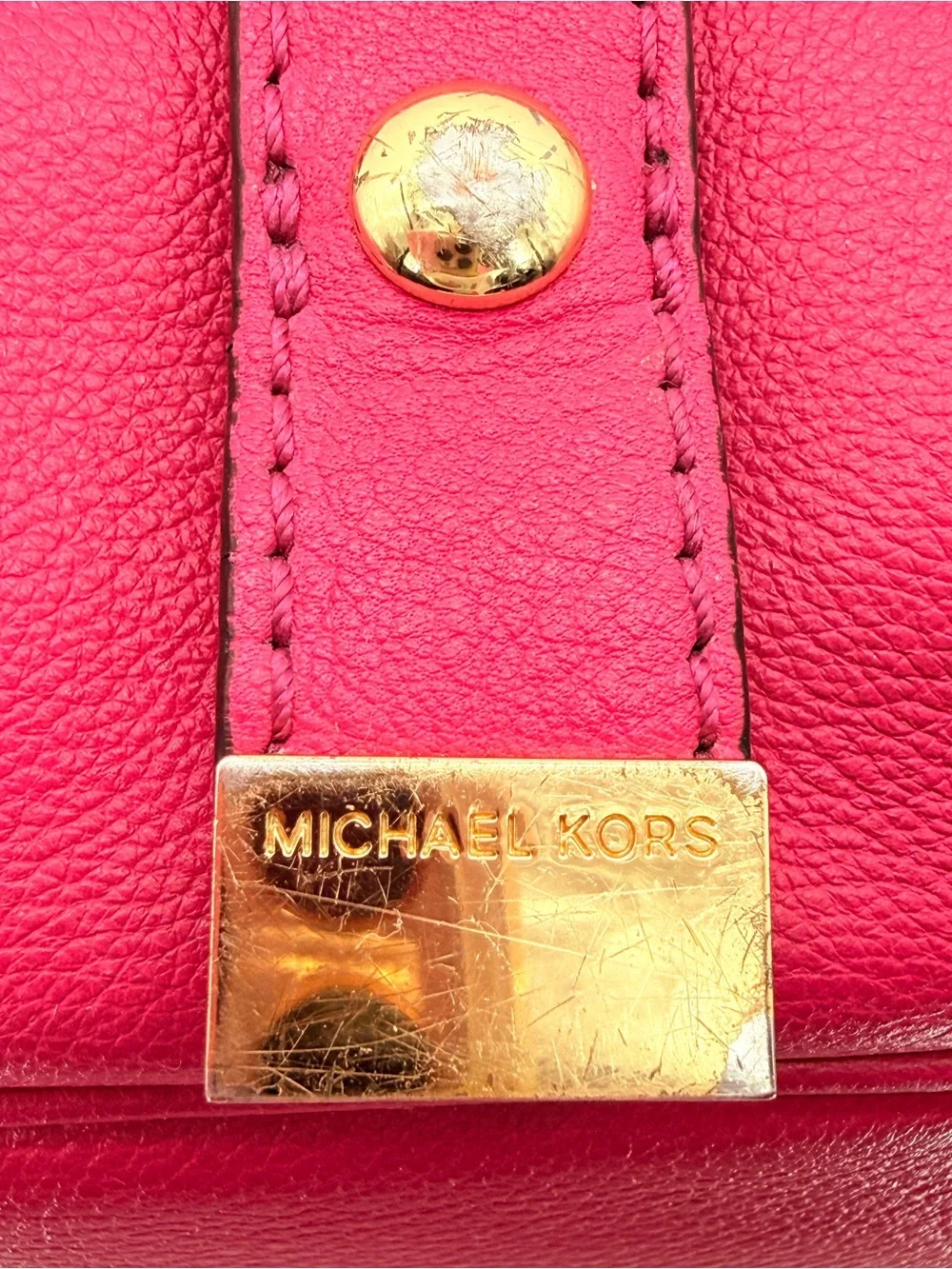 MICHAEL KORS Hot Pink Leather Hobo Shoulder Bag Gold MK Logo